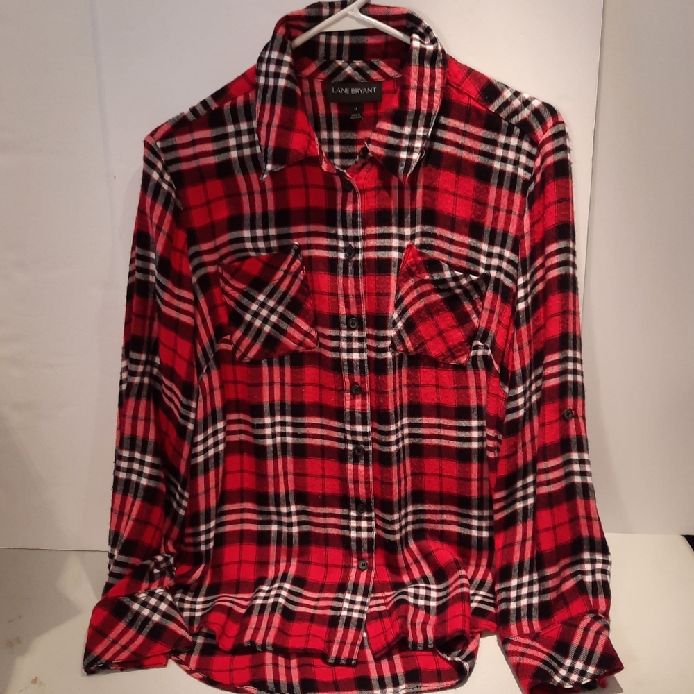 Lane Bryant Red and Black Plaid Shirt